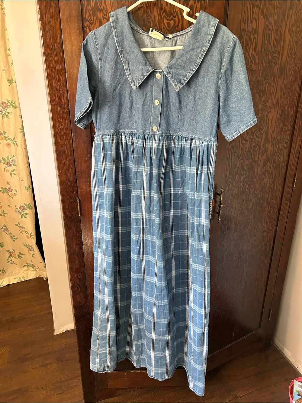 Cottagecore Vintage Denim Plaid Maxi Dress
